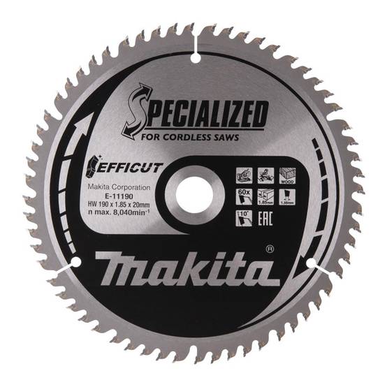 Lames carbure "EFFICUT" pour bois, pour scies radiales à batterie MAKITA - taille Ø 190 mm x 60 Dents - MAKITA ACCESSOIRES - Image 1