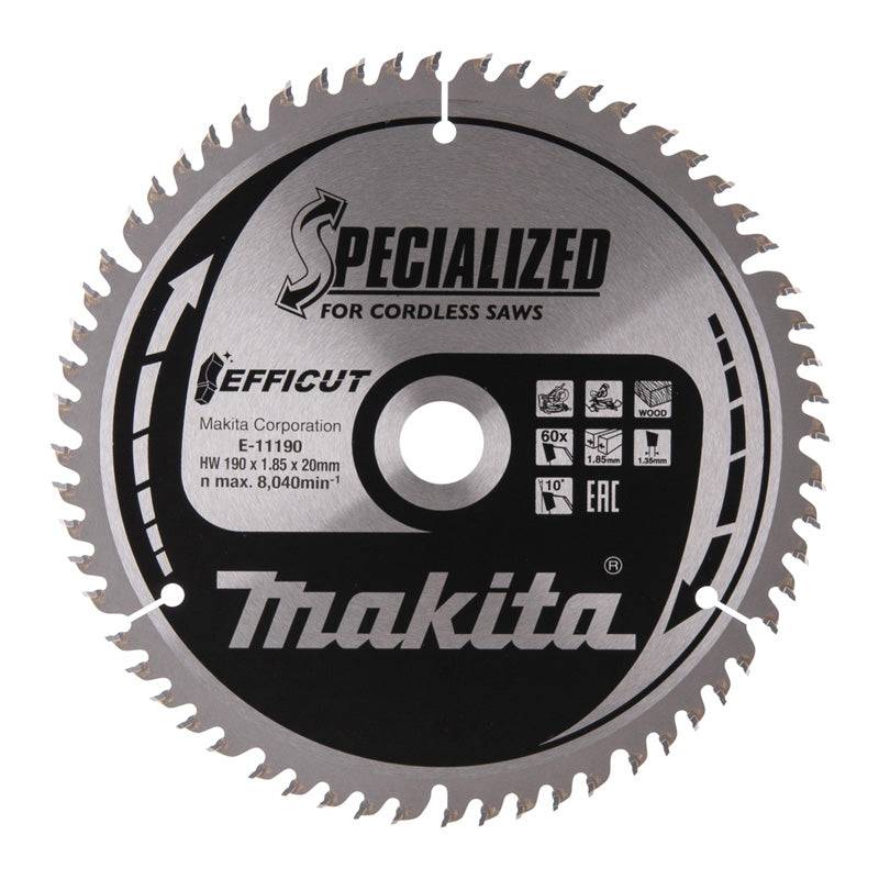 Lames carbure "EFFICUT" pour bois, pour scies radiales à batterie MAKITA - taille Ø 190 mm x 60 Dents - MAKITA ACCESSOIRES - Image 1