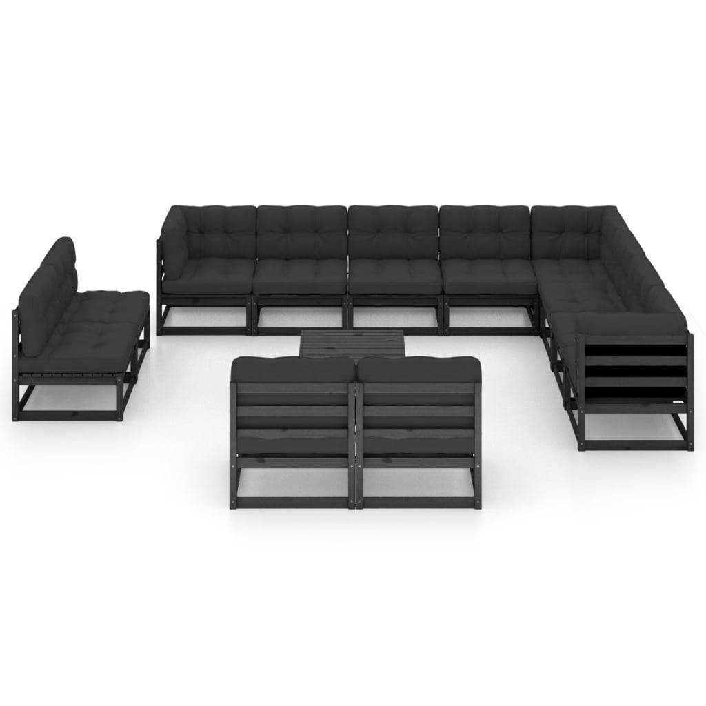 Helloshop26 - Salon de jardin meuble d'extérieur ensemble de mobilier 14 pièces avec coussins noir bois de pin massif - Imagen 2