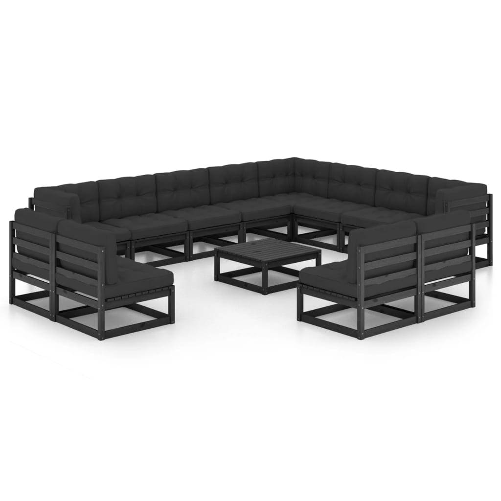 Helloshop26 - Salon de jardin meuble d'extérieur ensemble de mobilier 14 pièces avec coussins noir bois de pin massif - Imagen 1