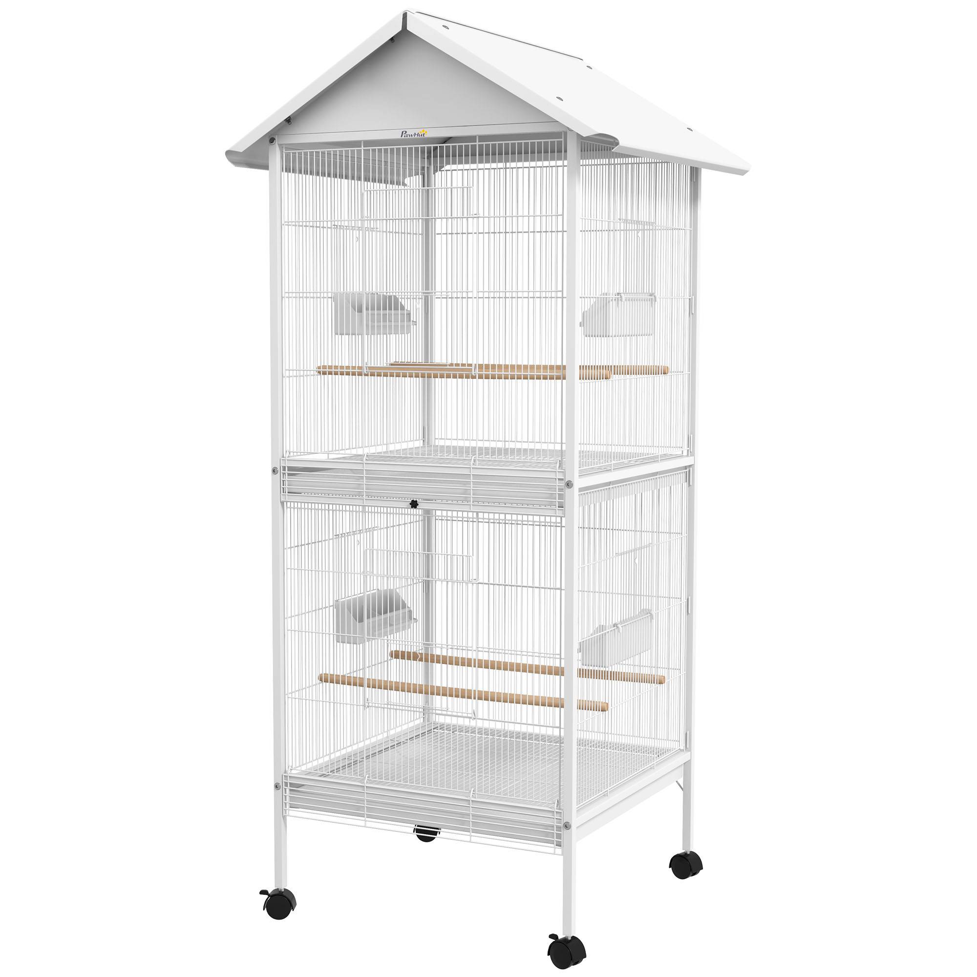 Volière cage à oiseaux sur roulettes design maison mangeoires perchoirs portes plateaux excréments amovibles métal - Image 2