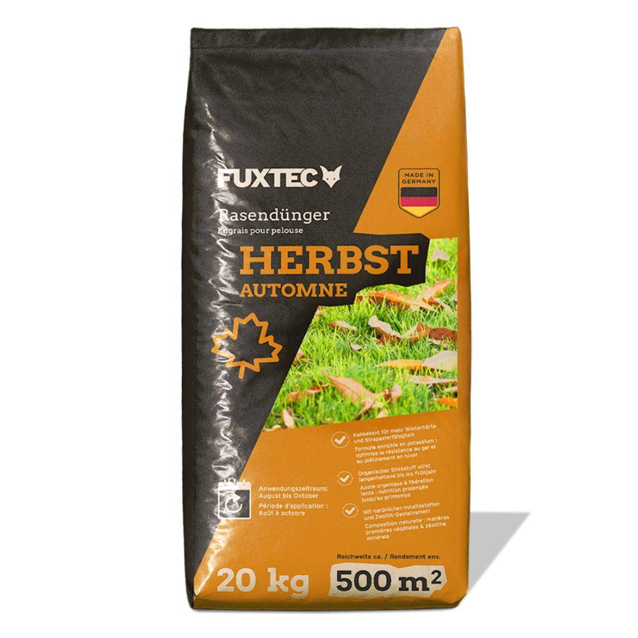 FUXTEC - Engrais gazon automne FUXTEC FX-RDH20 enrichi en potassium sac 20 kg pour 1000 m2 granulés solubles fabrication allemande