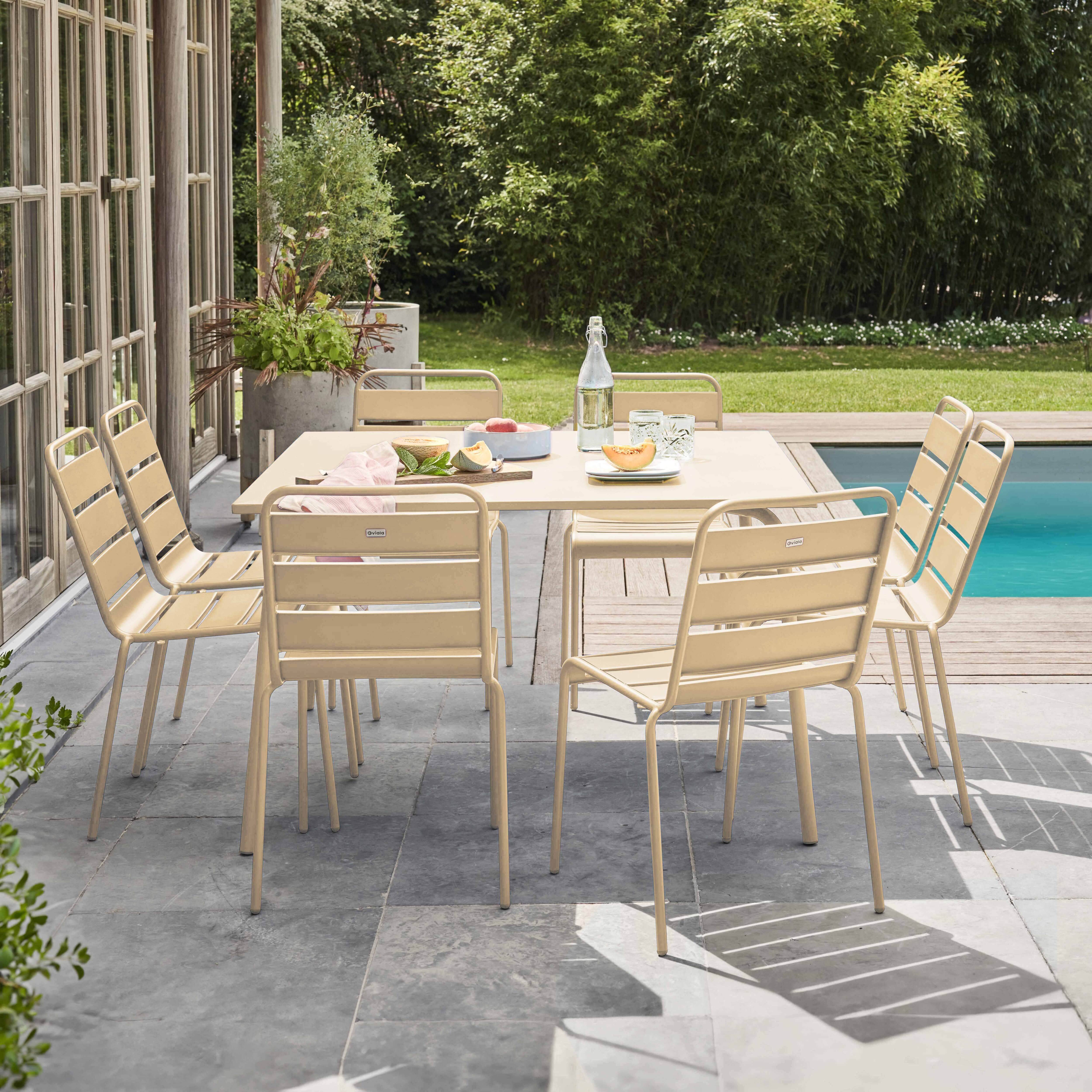 Oviala - Ensemble table de jardin et 8 chaises en métal ivoire Palavas - Oviala - Imagen 2