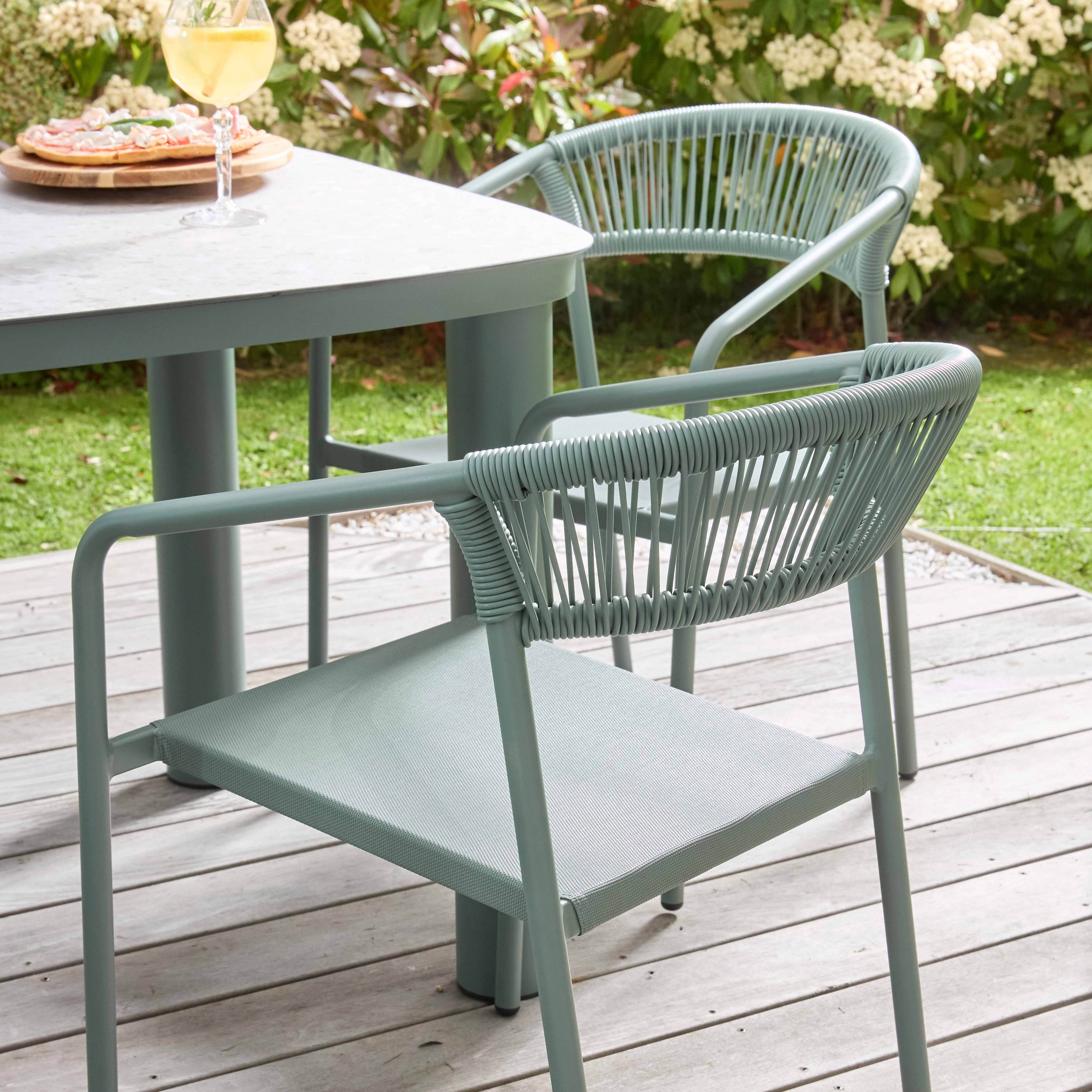 Oviala - Chaise de jardin aluminium et rotin synthétique avec accoudoirs vert Nocera - Oviala - Image 3
