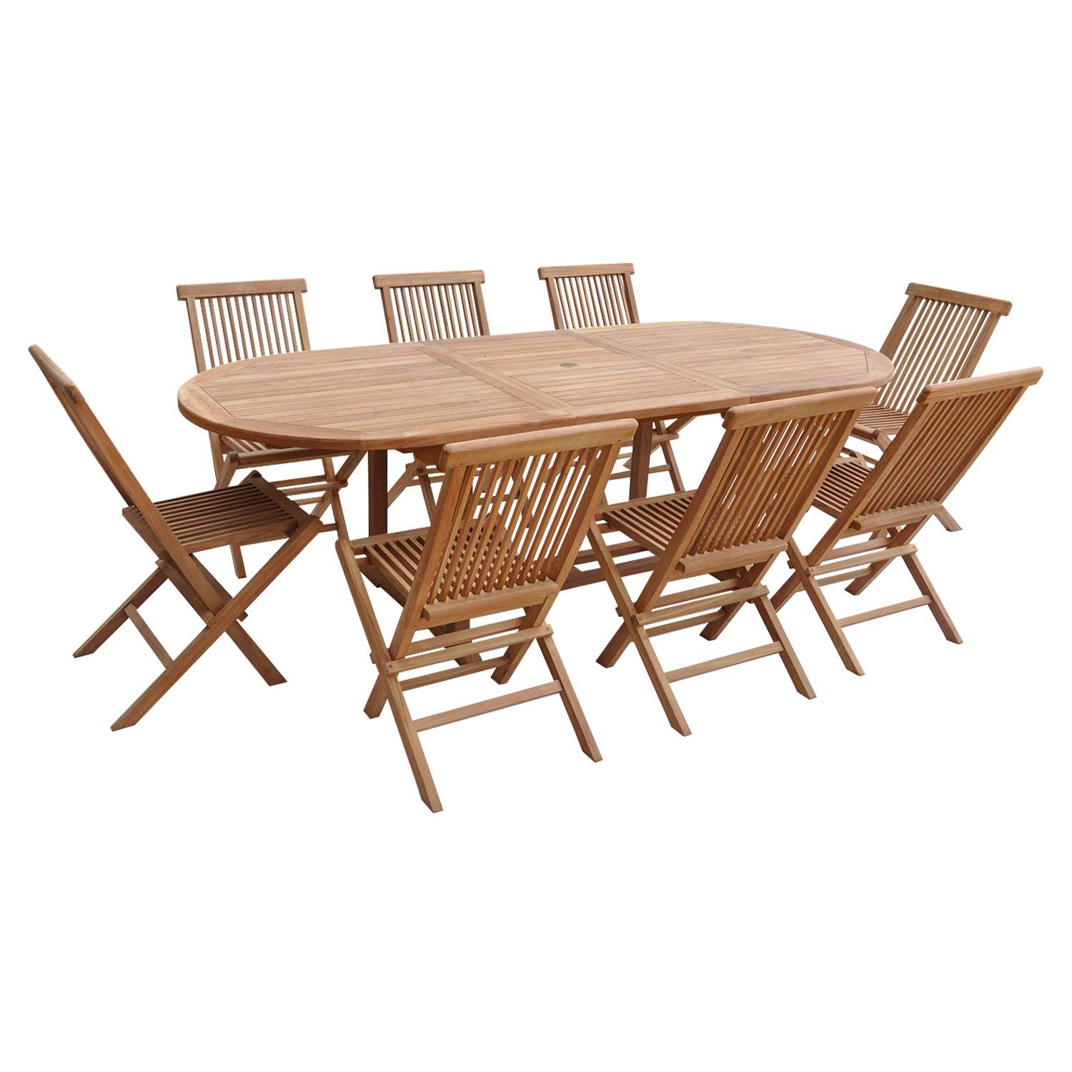Salon de jardin en teck LOMBOK - table ovale extensible - 8 places - HAPPY GARDEN - Imagen 1