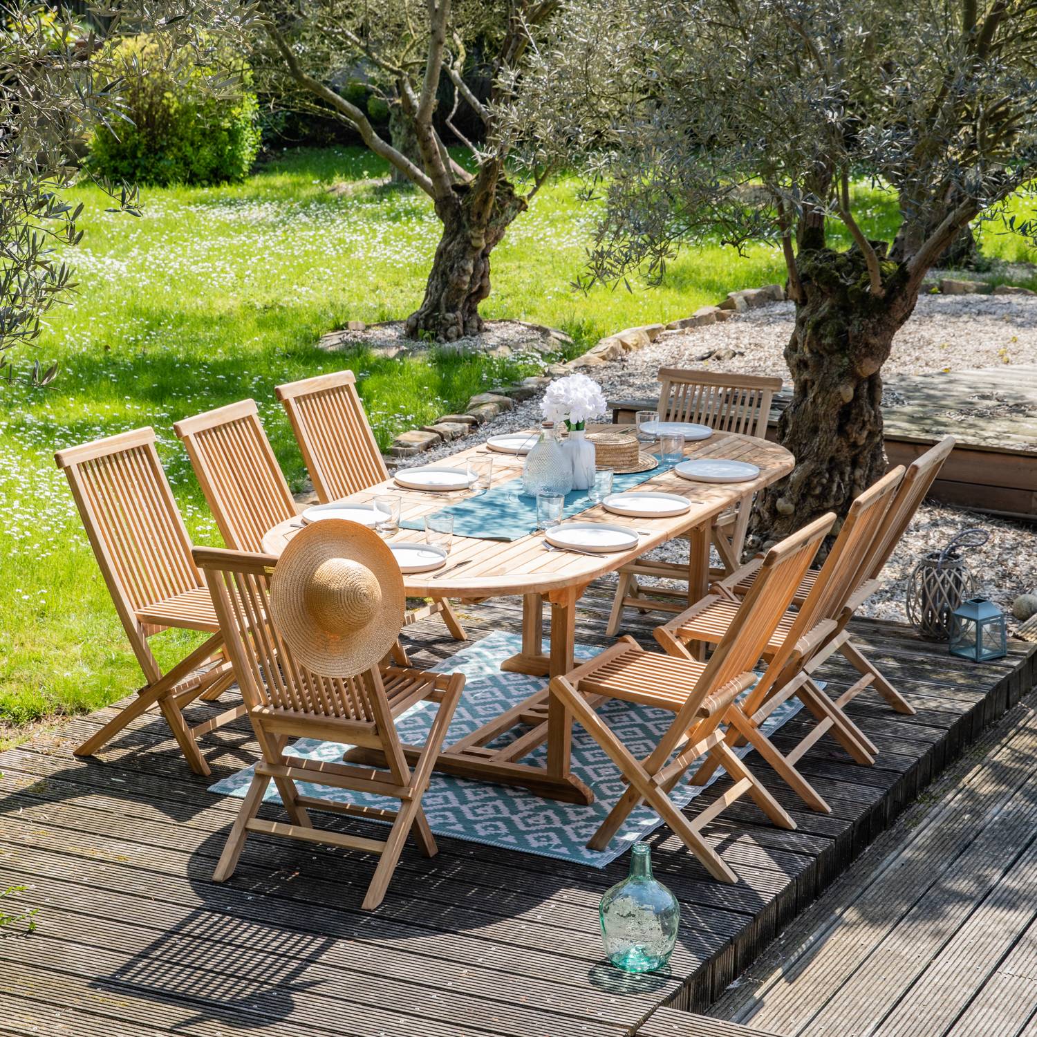 Salon de jardin en teck LOMBOK - table ovale extensible - 8 places - HAPPY GARDEN - Imagen 5