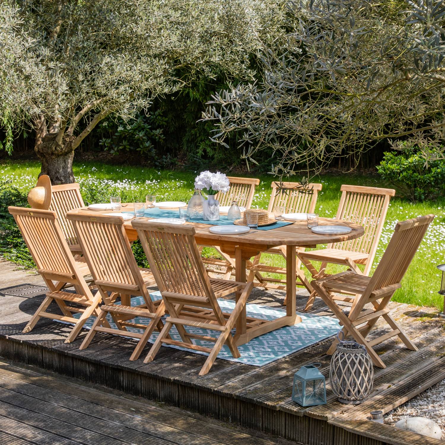 Salon de jardin en teck LOMBOK - table ovale extensible - 8 places - HAPPY GARDEN - Imagen 2