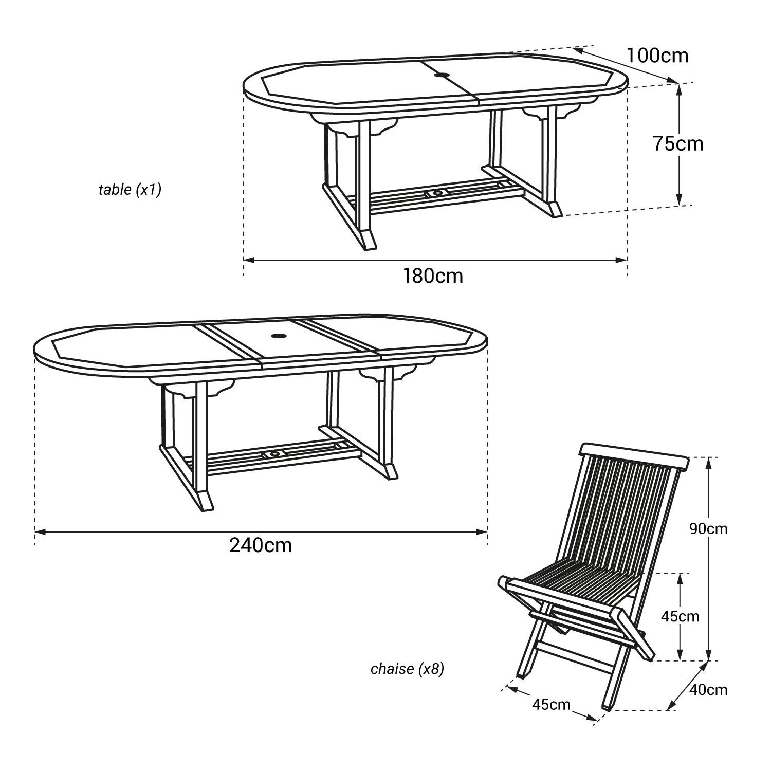 Salon de jardin en teck LOMBOK - table ovale extensible - 8 places - HAPPY GARDEN - Imagen 6
