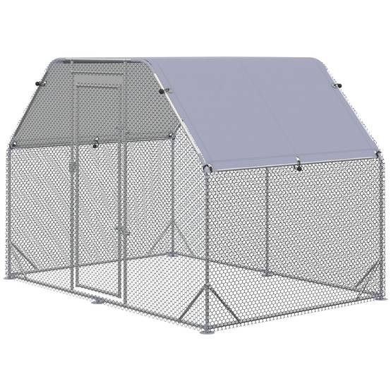 Grand Enclos Poulailler en Acier Galvanisé 4-6 Poules Bâche Toit 280x190x195cm - ComfortXL Outdoor Living - Image 2