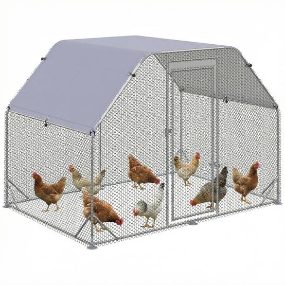 Grand Enclos Poulailler en Acier Galvanisé 4-6 Poules Bâche Toit 280x190x195cm - ComfortXL Outdoor Living - Image 1