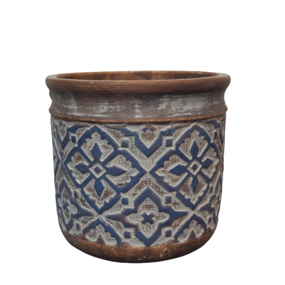 Cache-pot « Bleu Antique » en béton marron et bleu Ø.17 x 16 cm Chemin de campagne
