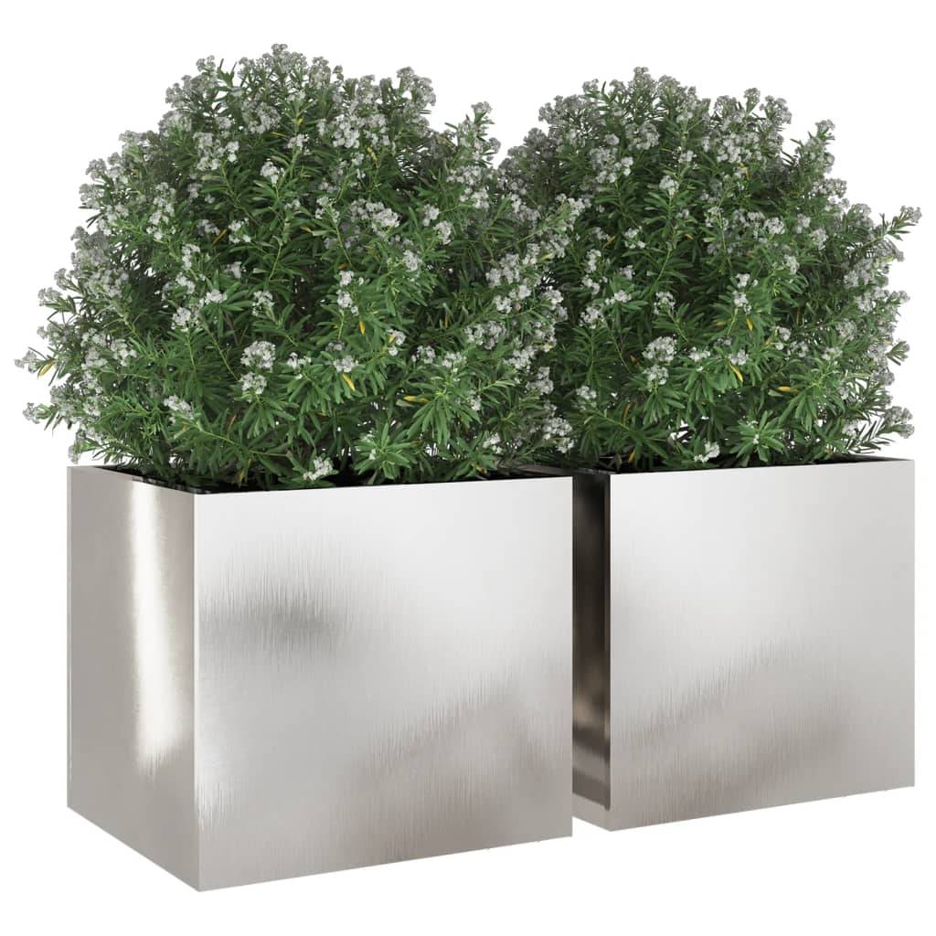 Jardinières 2 pcs acier inoxydable argenté 32 x 30 x 29 cm - PANGIVO - Image 4