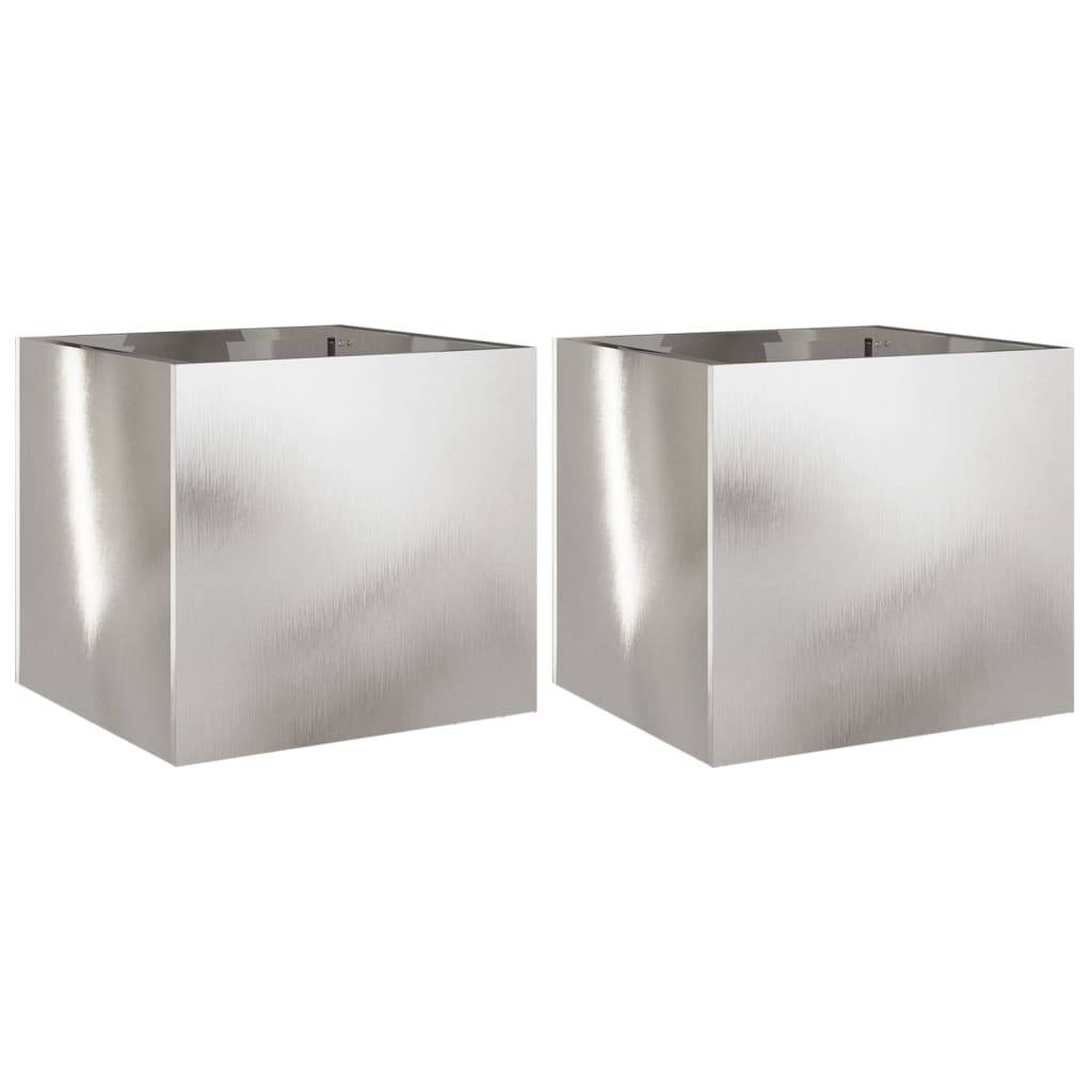 Jardinières 2 pcs acier inoxydable argenté 32 x 30 x 29 cm - PANGIVO - Image 2