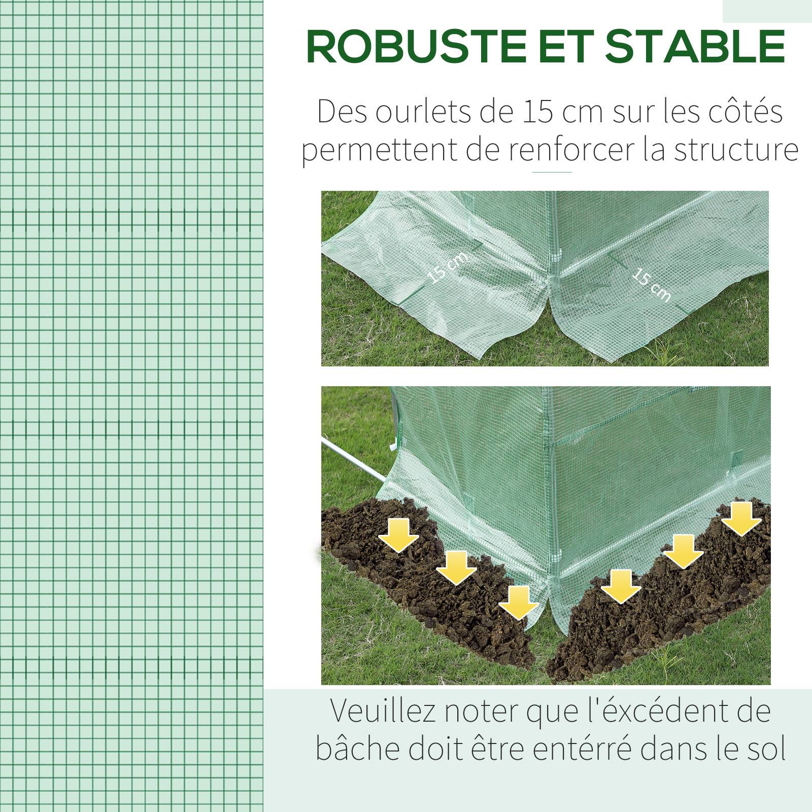 Bâche de Rechange Serre Tunnel 6 m², bâche 3 x 2 x 2 m PE Anti-UV imperméable 6 fenêtres + Porte Enroulable zippée Vert - Image 4
