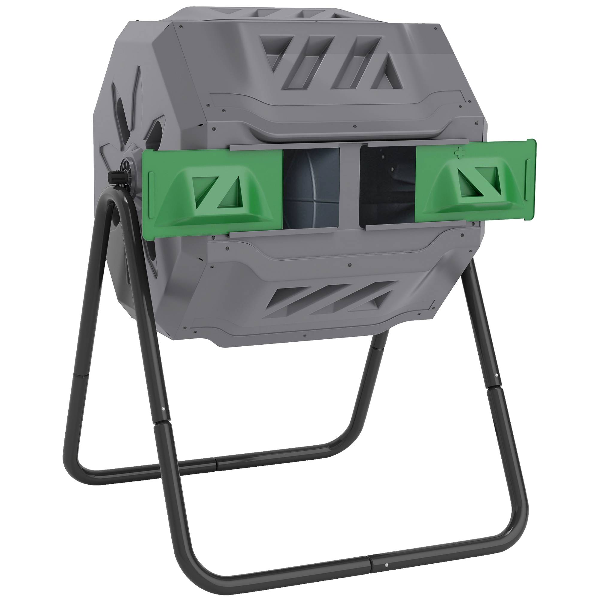 ComfortXL - Composteur rotatif double compartiment acier et plastique 160 L gris vert noir pour jardin compostage facile - Image 10