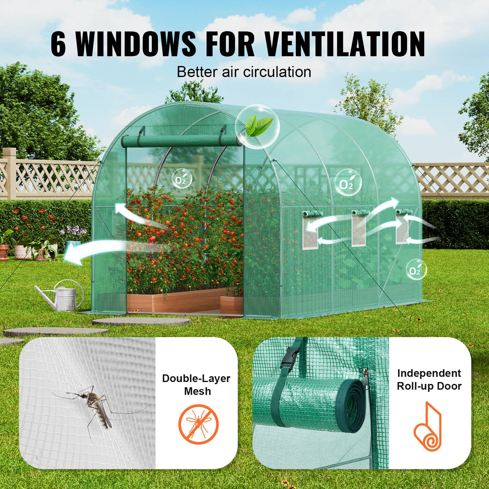 Vevor - VEVOR Serre tunnel 345x195x192 cm, cadre acier galvanisé, couverture PE 140 g/m², porte zippée enroulable, 6 fenêtres, pour jardin extérieur - Image 5