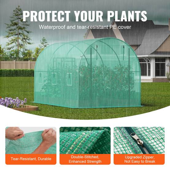 Vevor - VEVOR Serre tunnel 345x195x192 cm, cadre acier galvanisé, couverture PE 140 g/m², porte zippée enroulable, 6 fenêtres, pour jardin extérieur - Image 3