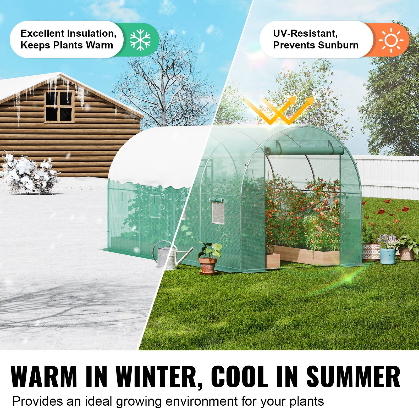 Vevor - VEVOR Serre tunnel 345x195x192 cm, cadre acier galvanisé, couverture PE 140 g/m², porte zippée enroulable, 6 fenêtres, pour jardin extérieur - Image 4