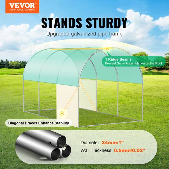 Vevor - VEVOR Serre tunnel 345x195x192 cm, cadre acier galvanisé, couverture PE 140 g/m², porte zippée enroulable, 6 fenêtres, pour jardin extérieur - Image 2