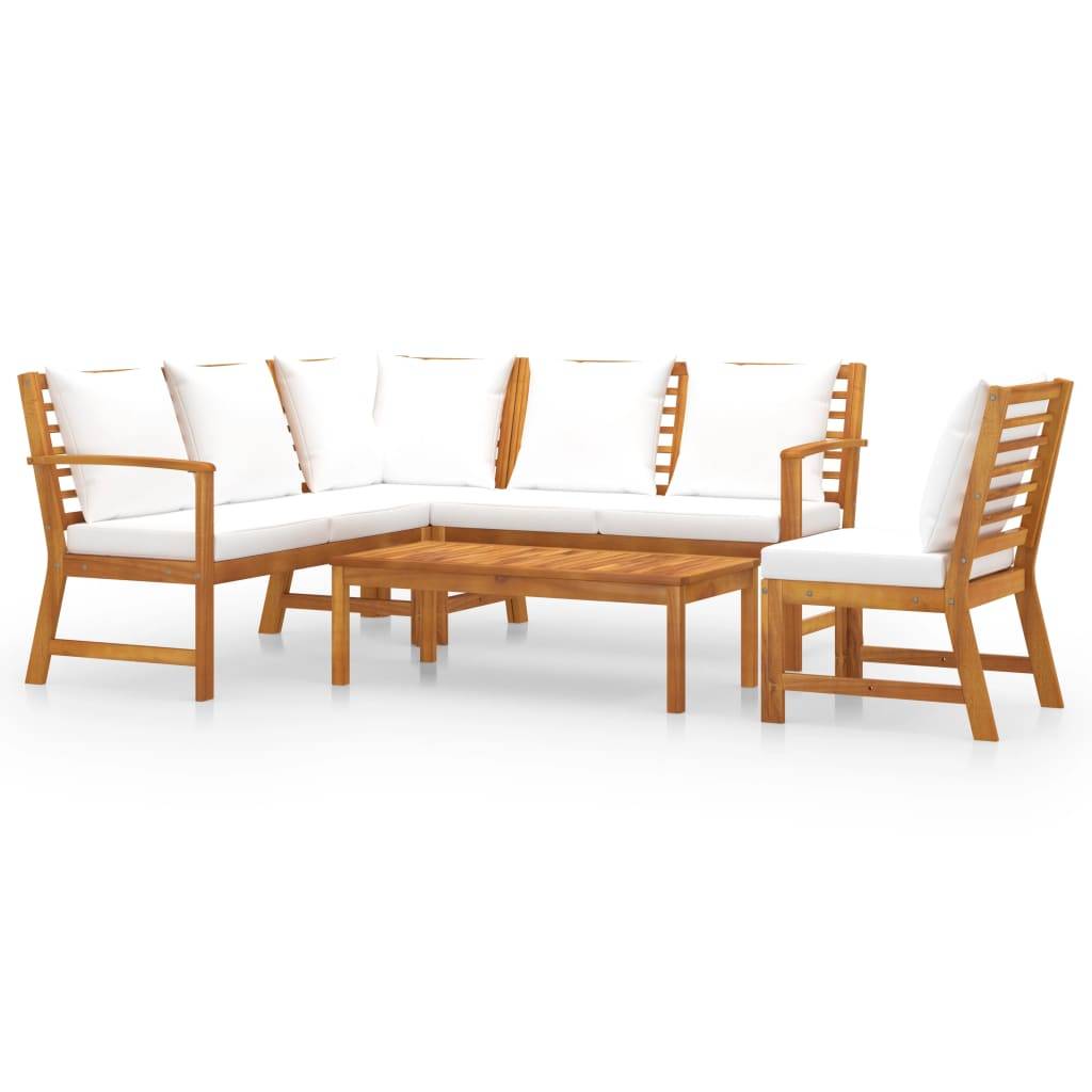 Helloshop26 - Salon de jardin meuble d'extérieur ensemble de mobilier 5 pièces avec coussin crème bois d'acacia solide - Imagen 1