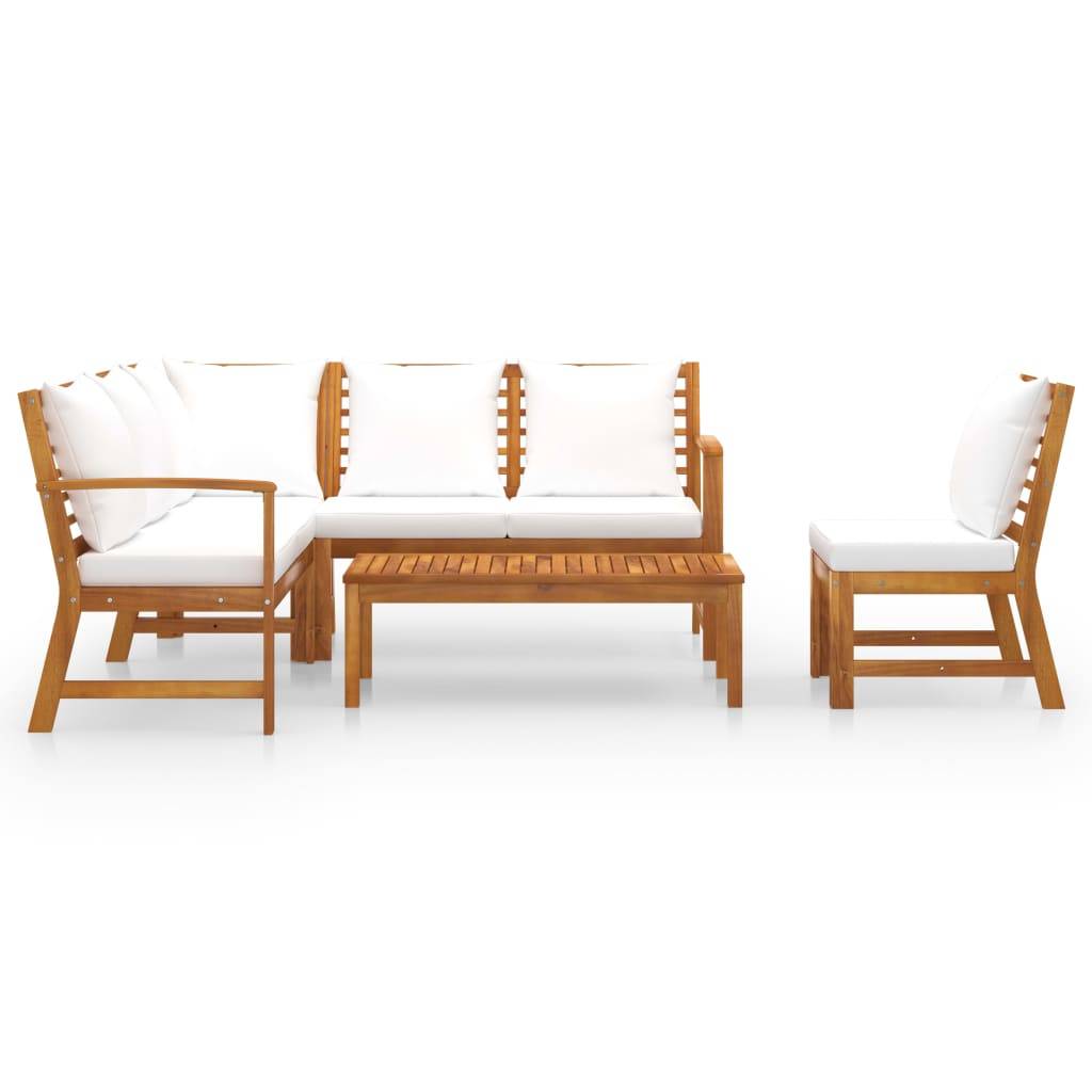 Helloshop26 - Salon de jardin meuble d'extérieur ensemble de mobilier 5 pièces avec coussin crème bois d'acacia solide - Imagen 2