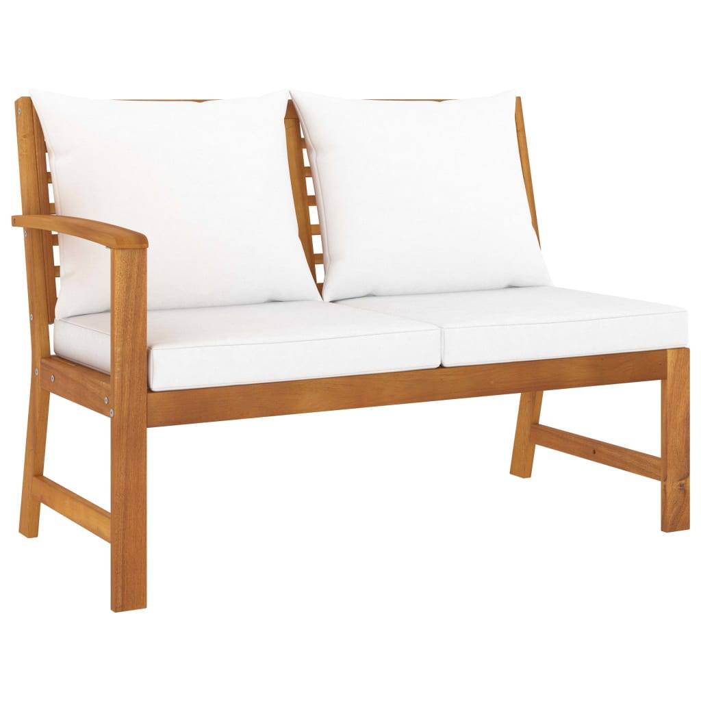 Helloshop26 - Salon de jardin meuble d'extérieur ensemble de mobilier 5 pièces avec coussin crème bois d'acacia solide - Imagen 4
