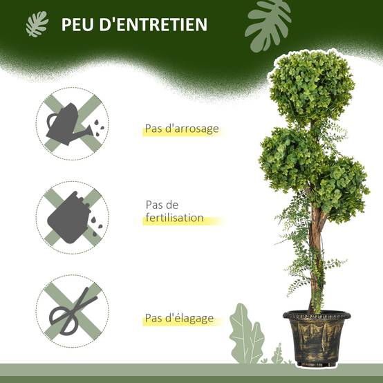 Plante artificielle arbre artificiel 3 boules de buis avec pot ciment, intérieur et extérieur, hauteur 115 cm - Image 8