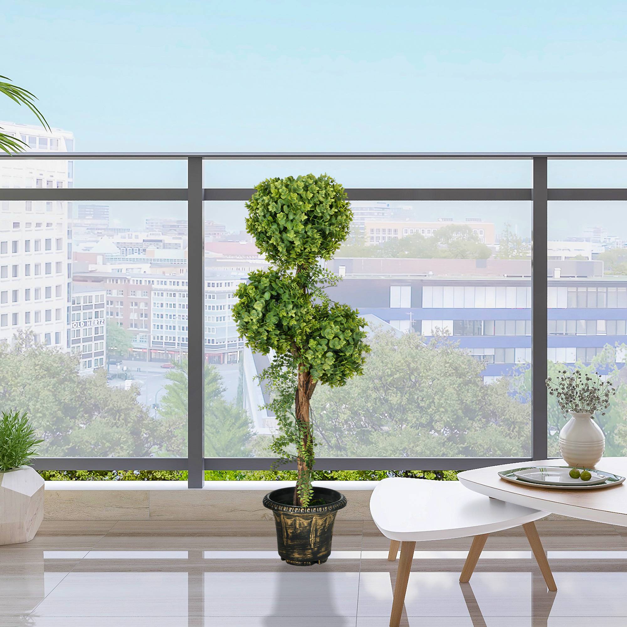 Plante artificielle arbre artificiel 3 boules de buis avec pot ciment, intérieur et extérieur, hauteur 115 cm - Image 3
