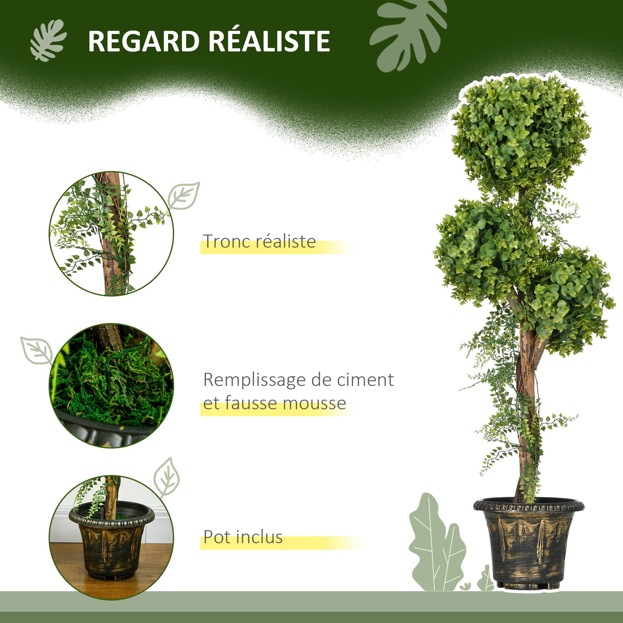 Plante artificielle arbre artificiel 3 boules de buis avec pot ciment, intérieur et extérieur, hauteur 115 cm - Image 7