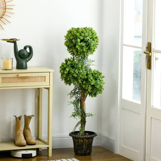 Plante artificielle arbre artificiel 3 boules de buis avec pot ciment, intérieur et extérieur, hauteur 115 cm - Image 4