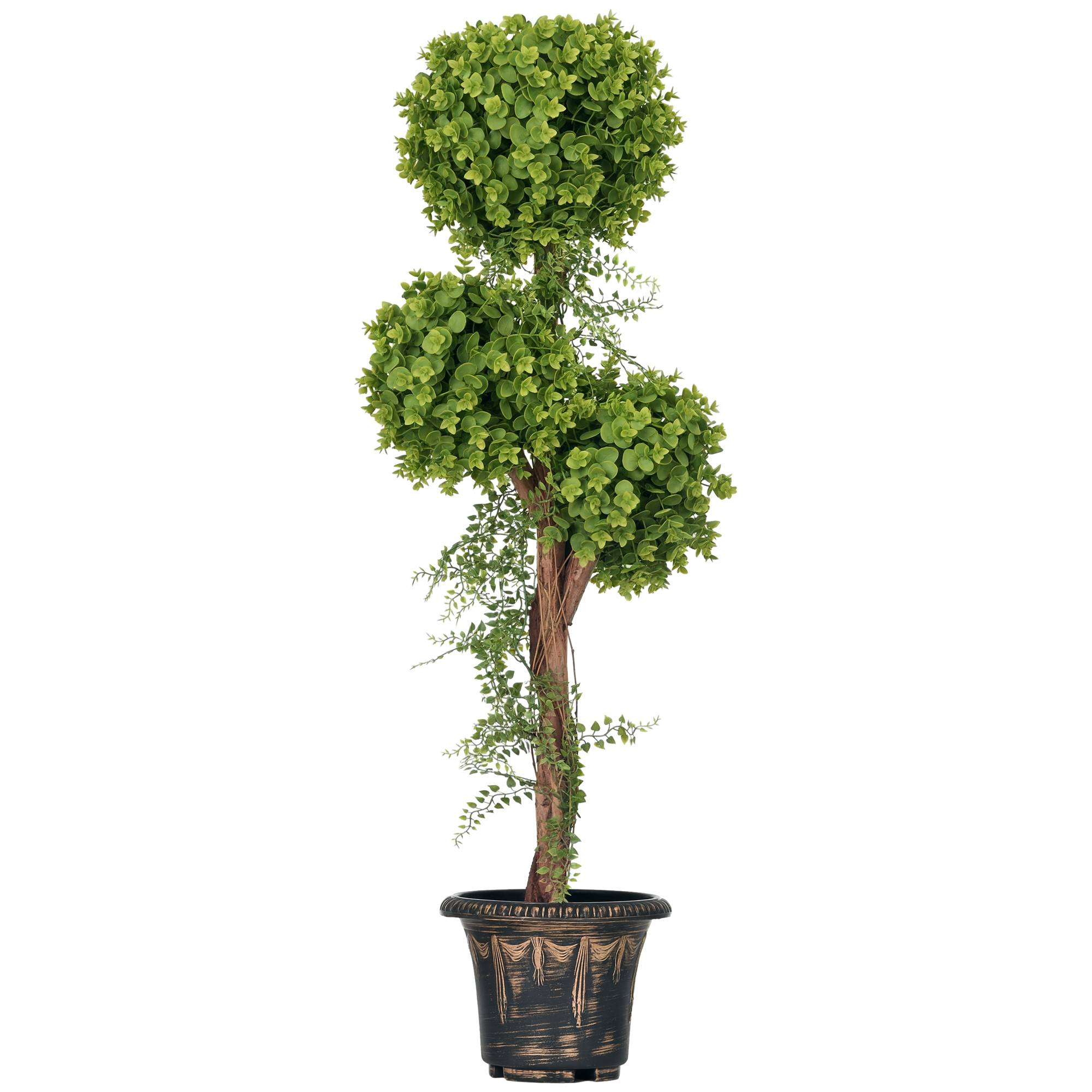Plante artificielle arbre artificiel 3 boules de buis avec pot ciment, intérieur et extérieur, hauteur 115 cm - Image 1