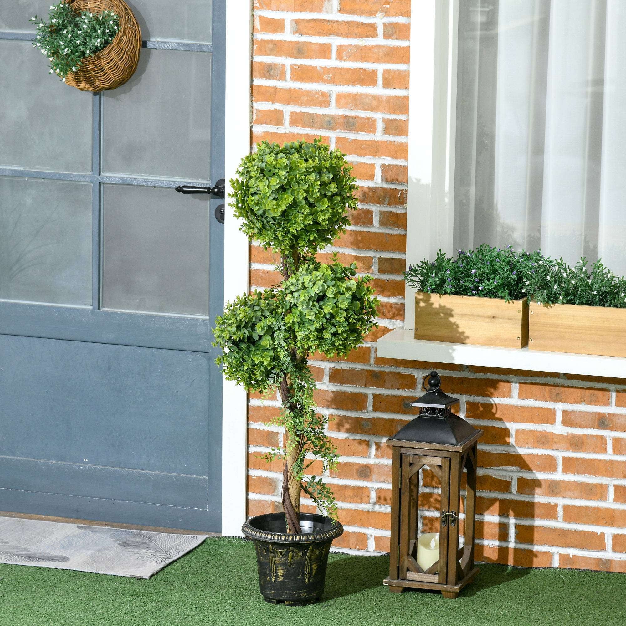 Plante artificielle arbre artificiel 3 boules de buis avec pot ciment, intérieur et extérieur, hauteur 115 cm - Image 6