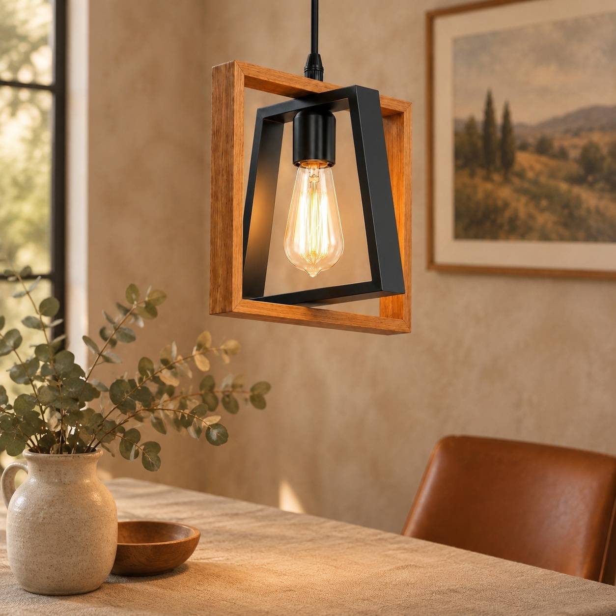 Suspension Industrielle Réglable Métal et Bois Abat-jour Orientable - Image 8