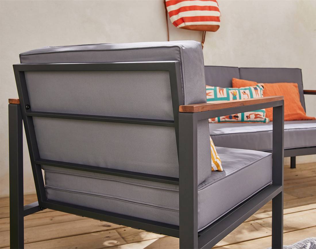 Best Mobilier - Bamaga - salon bas de jardin 4 places - bois, métal et coussins gris - Best Mobilier - Imagen 8