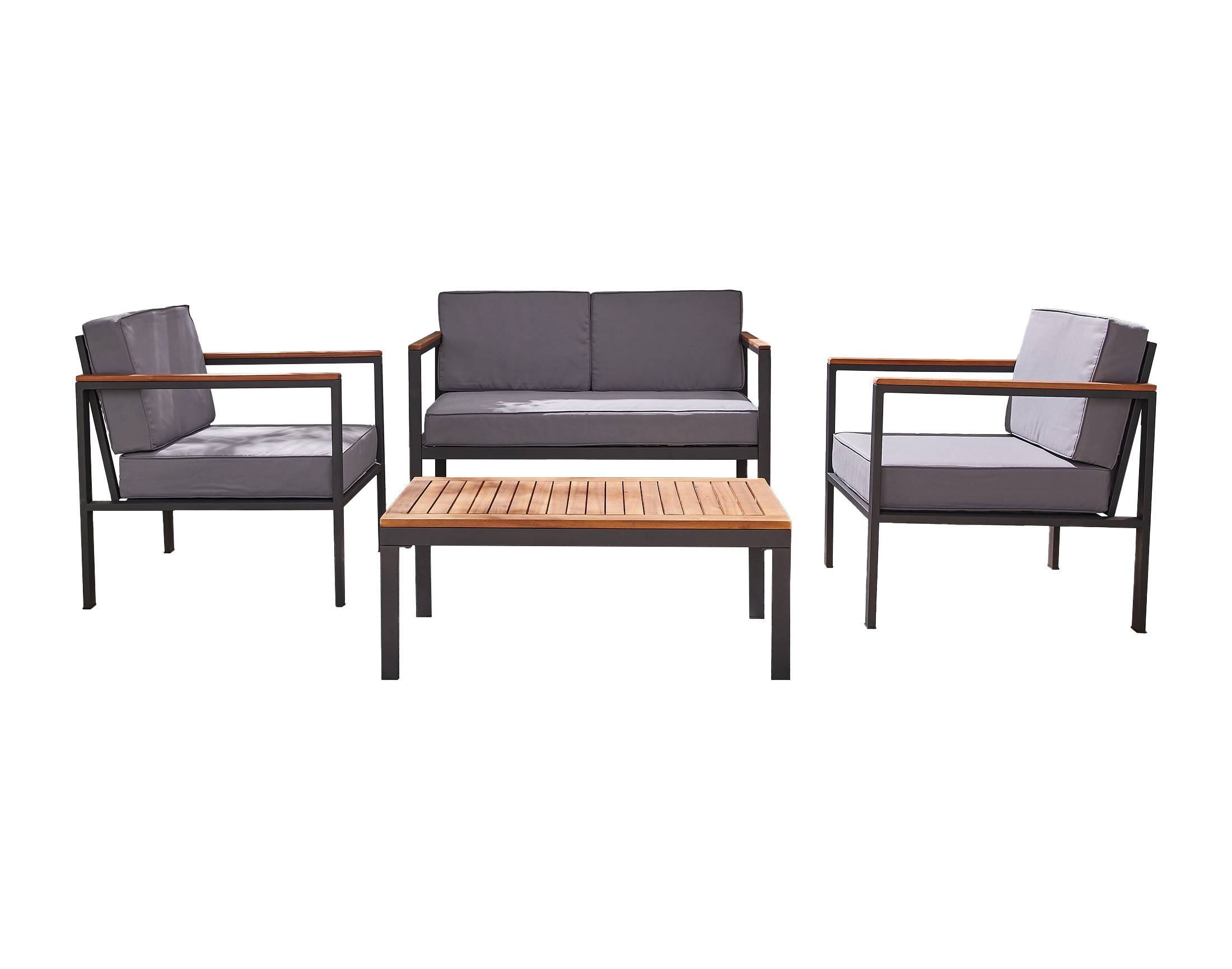 Best Mobilier - Bamaga - salon bas de jardin 4 places - bois, métal et coussins gris - Best Mobilier - Imagen 1