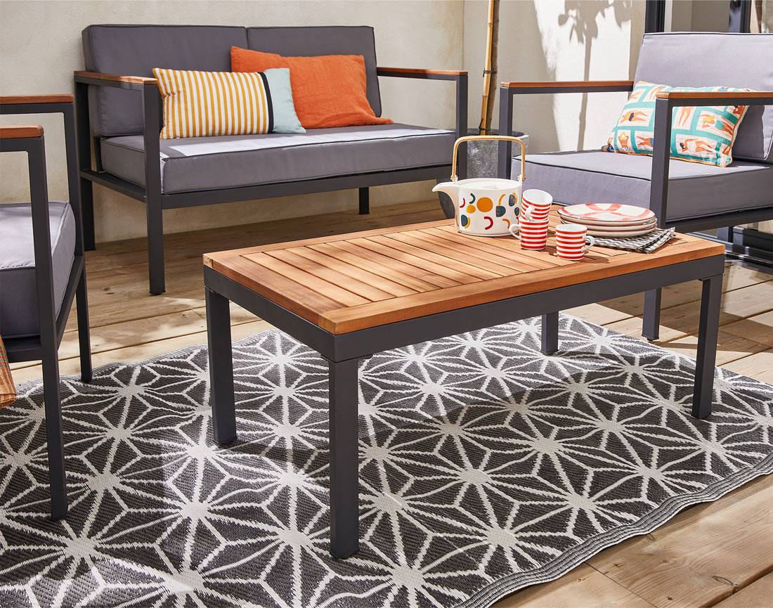 Best Mobilier - Bamaga - salon bas de jardin 4 places - bois, métal et coussins gris - Best Mobilier - Imagen 3