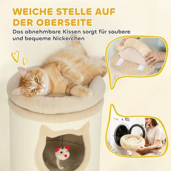Tonneau à Griffer en Sisal pour Chats 4 Niveaux Tour de Jeu 96 cm Blanc Crème - ComfortXL Outdoor Living - Image 6