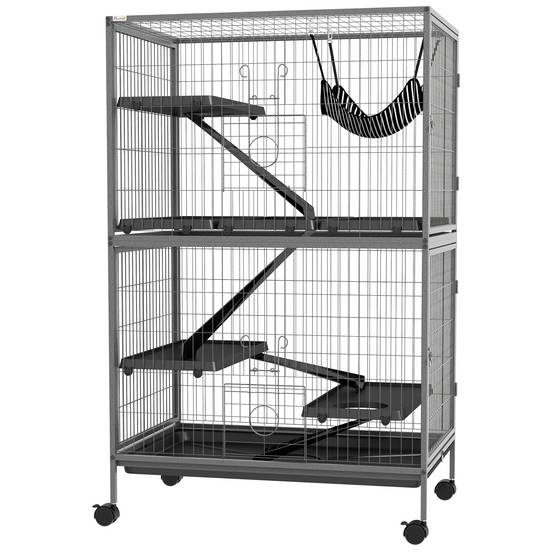 Cage pour rongeurs acier gris et noir 80 x 52 x 128 cm - PANGIVO - Image 2
