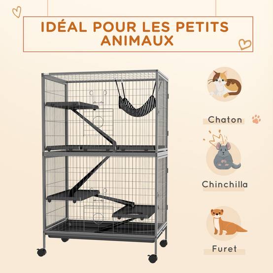 Cage pour rongeurs acier gris et noir 80 x 52 x 128 cm - PANGIVO - Image 6