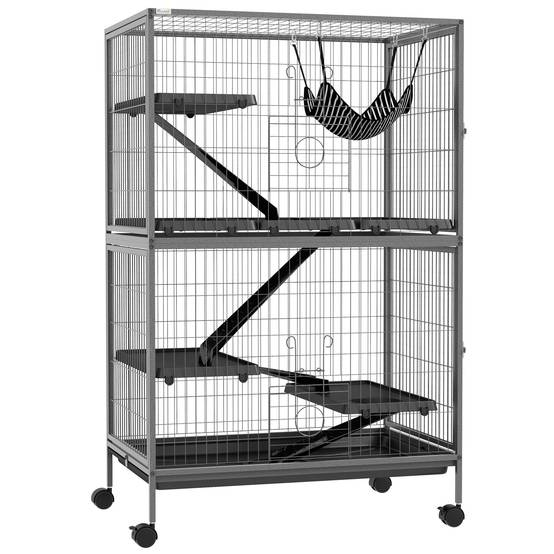 Cage pour rongeurs acier gris et noir 80 x 52 x 128 cm - PANGIVO - Image 1