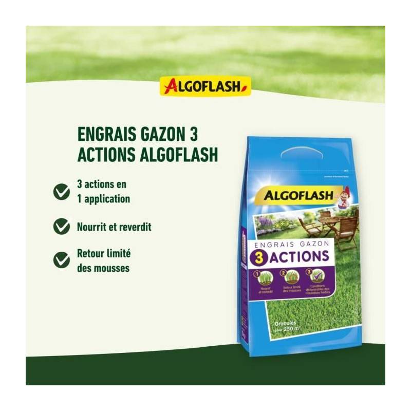 Algoflash Naturasol - Engrais Gazon - Algoflash Naturasol - 3 Actions - 3 Kg - Imagen 3