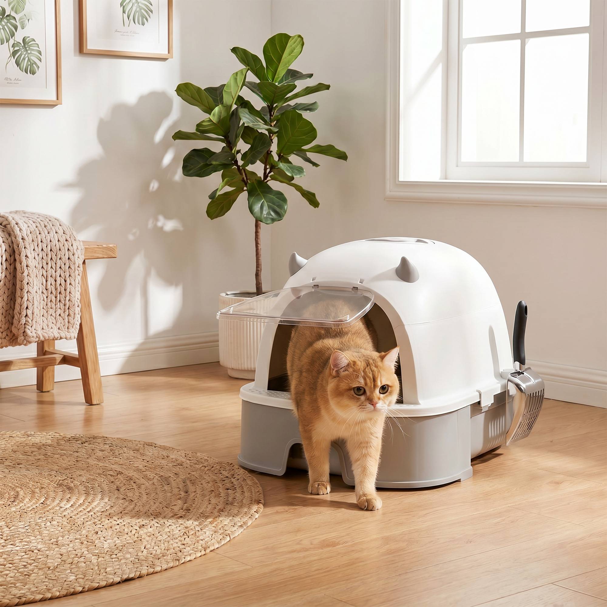 ComfortXL - Maison de toilette pour chat acier inoxydable 52 x 42 x 39 cm grise 3-en-1 anti-odeurs avec filtre charbon - Image 8