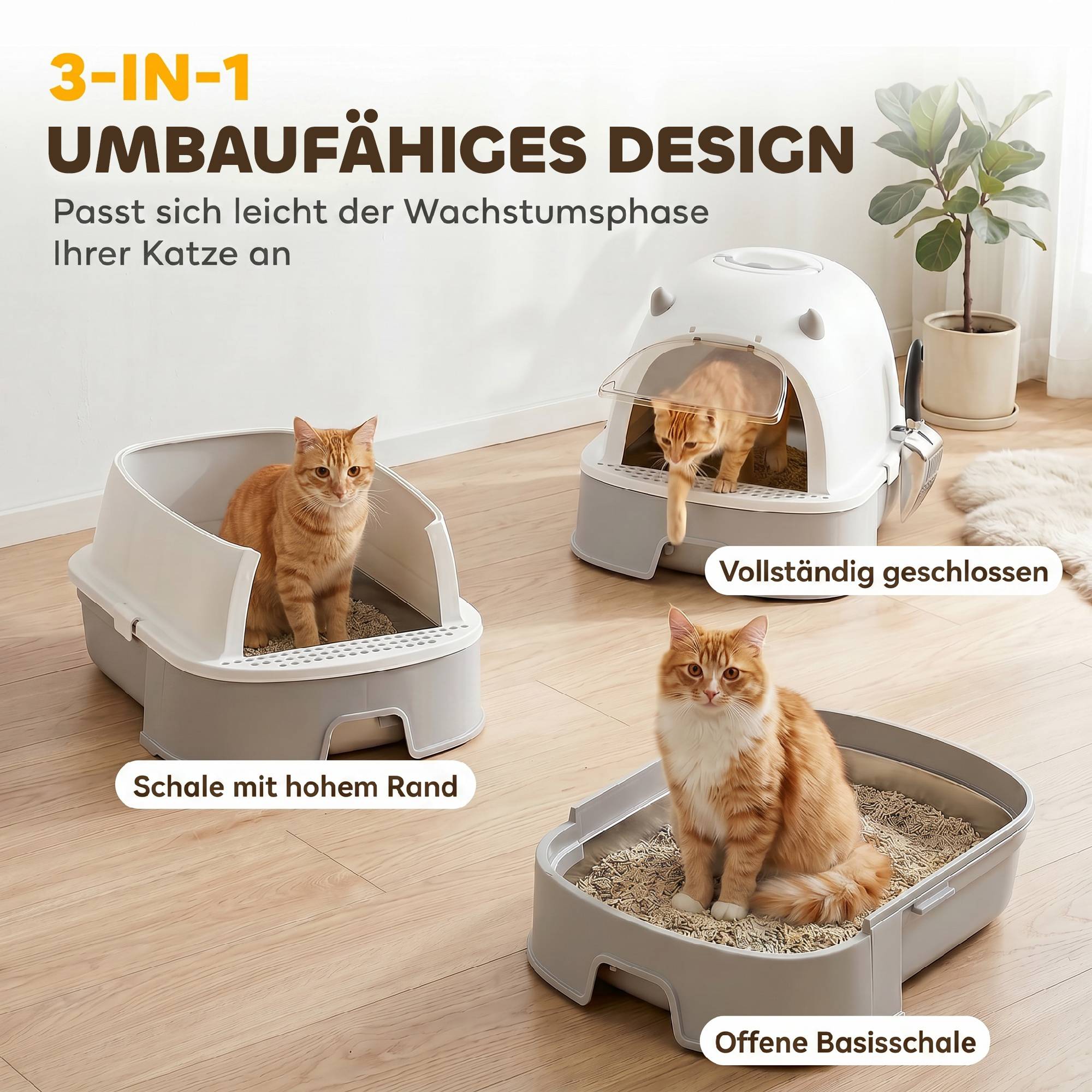 ComfortXL - Maison de toilette pour chat acier inoxydable 52 x 42 x 39 cm grise 3-en-1 anti-odeurs avec filtre charbon - Image 7