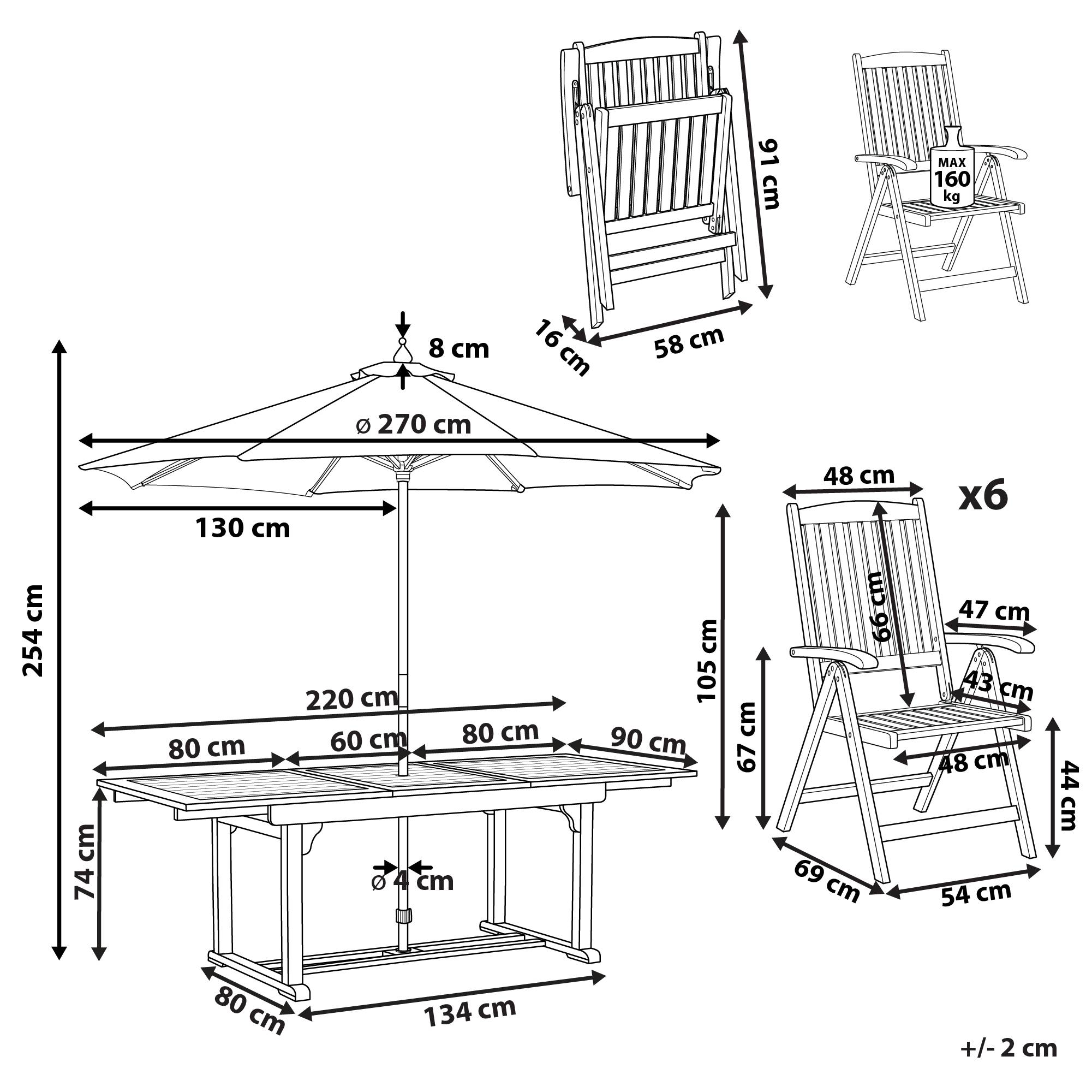 Beliani - Table de jardin extensible et 6 chaises pliantes en bois d'acacia foncé - Imagen 3
