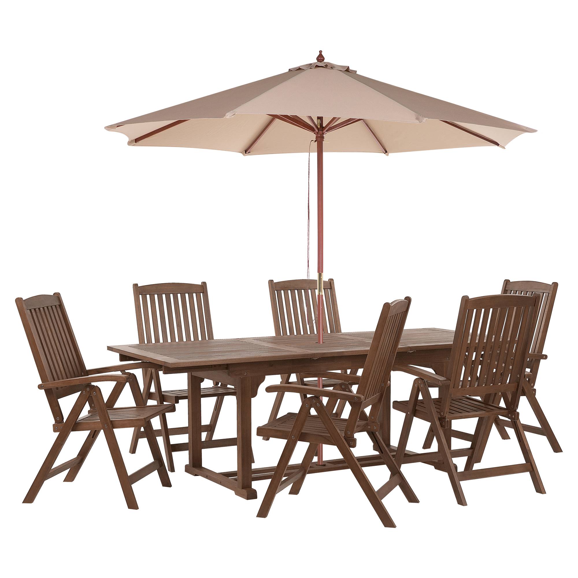Beliani - Table de jardin extensible et 6 chaises pliantes en bois d'acacia foncé - Imagen 1