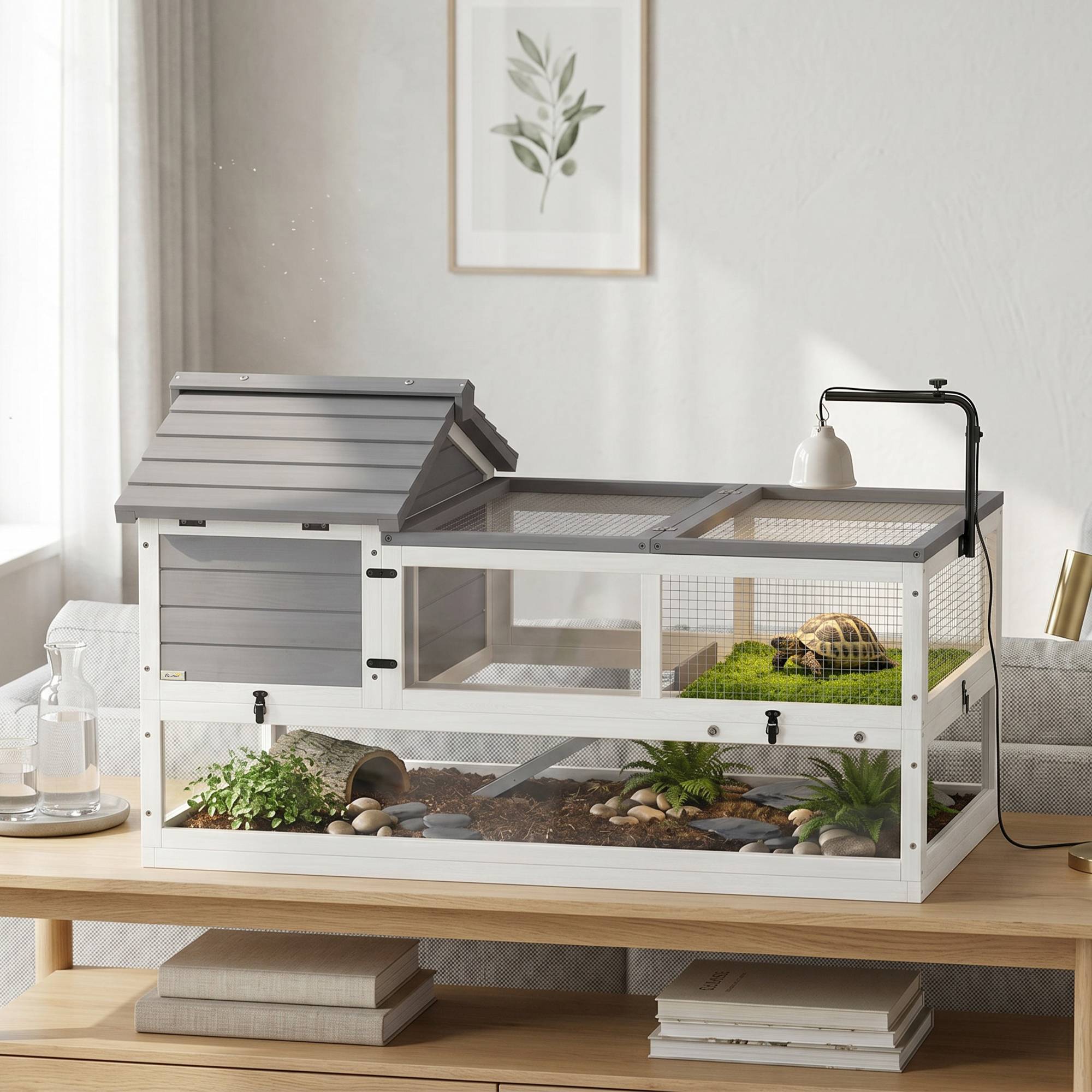 Terrarium extérieur en bois pour tortues 116x70,5x69,5cm gris - Image 4