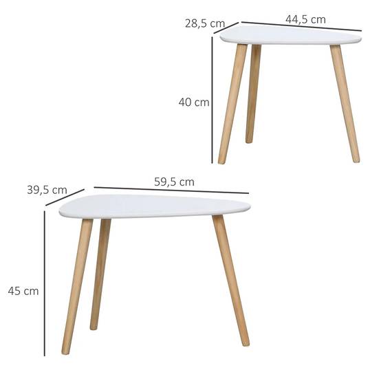 Lot de 2 tables basses gigognes design scandinave pieds en bois et plateau en bois, blanc - Image 5