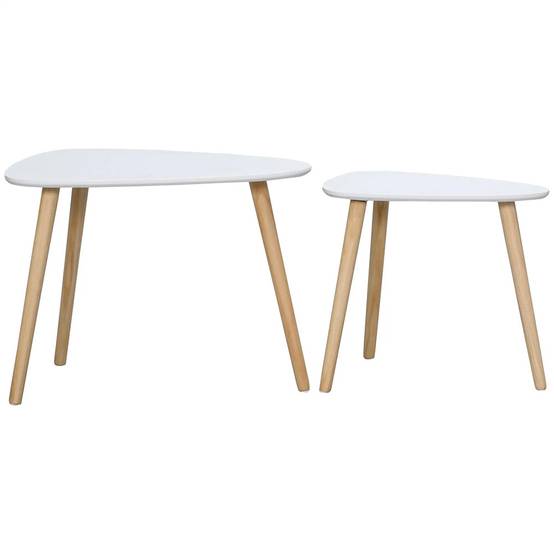Lot de 2 tables basses gigognes design scandinave pieds en bois et plateau en bois, blanc - Image 6