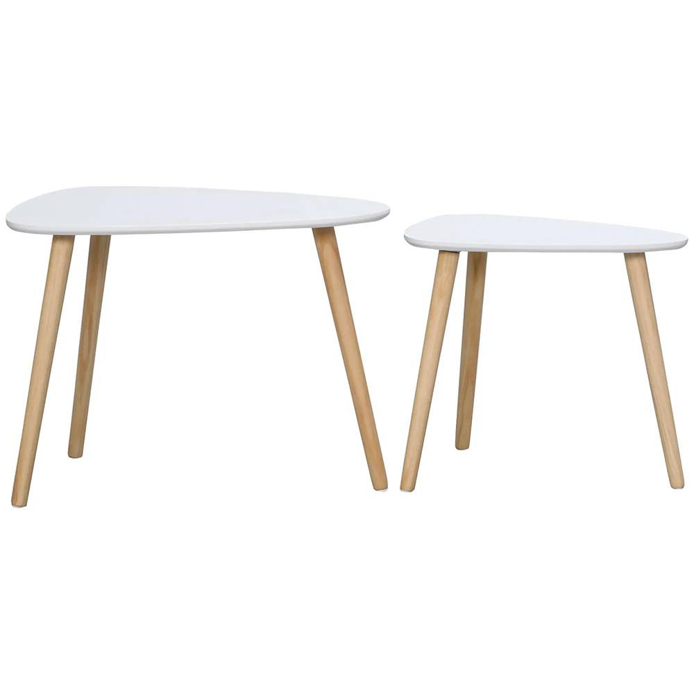 Lot de 2 tables basses gigognes design scandinave pieds en bois et plateau en bois, blanc - Image 6