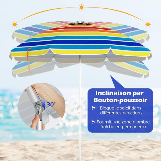 Pincho Grand parasol de plage avec support inclus, protection UV50 , inclinable et hauteur réglable, 8 baleines en fibre de verre, tube métallique, résistant au vent, Bleu lisse Pincho Grand parasol de plage avec support inclus, protection UV50 , inclinable et hauteur réglable, 8 baleines en fibre de verre, tube métallique, résistant au vent, Bleu lisse